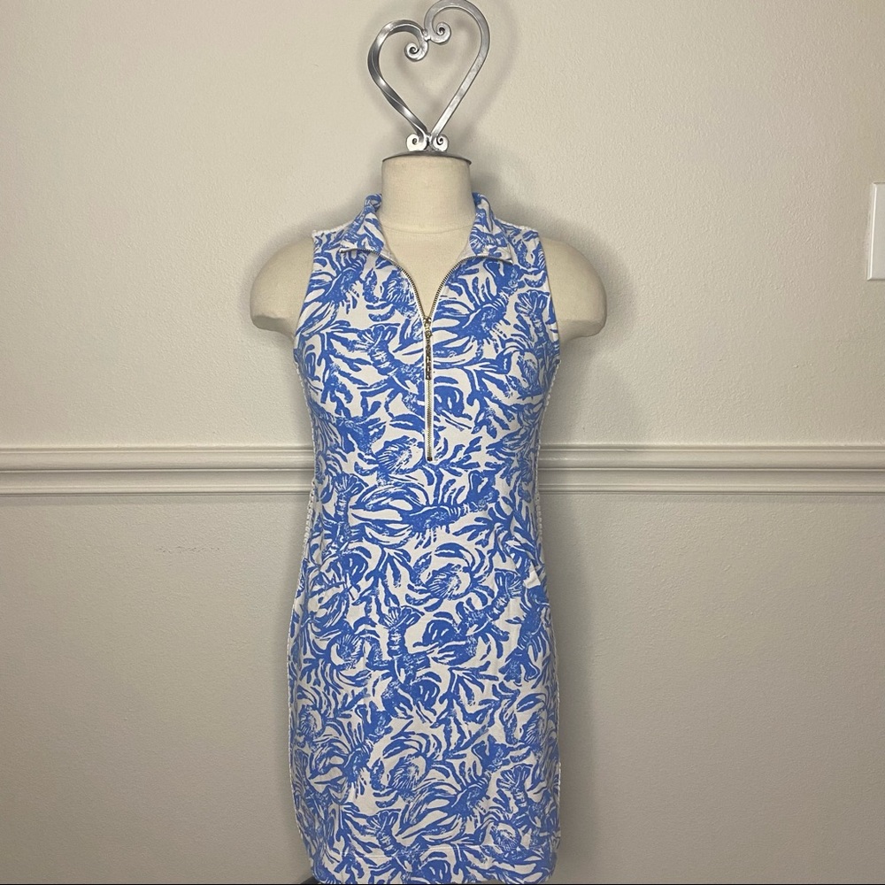 Lilly Pulitzer Blue and White Sleeveless Zip-Front Shift Dress